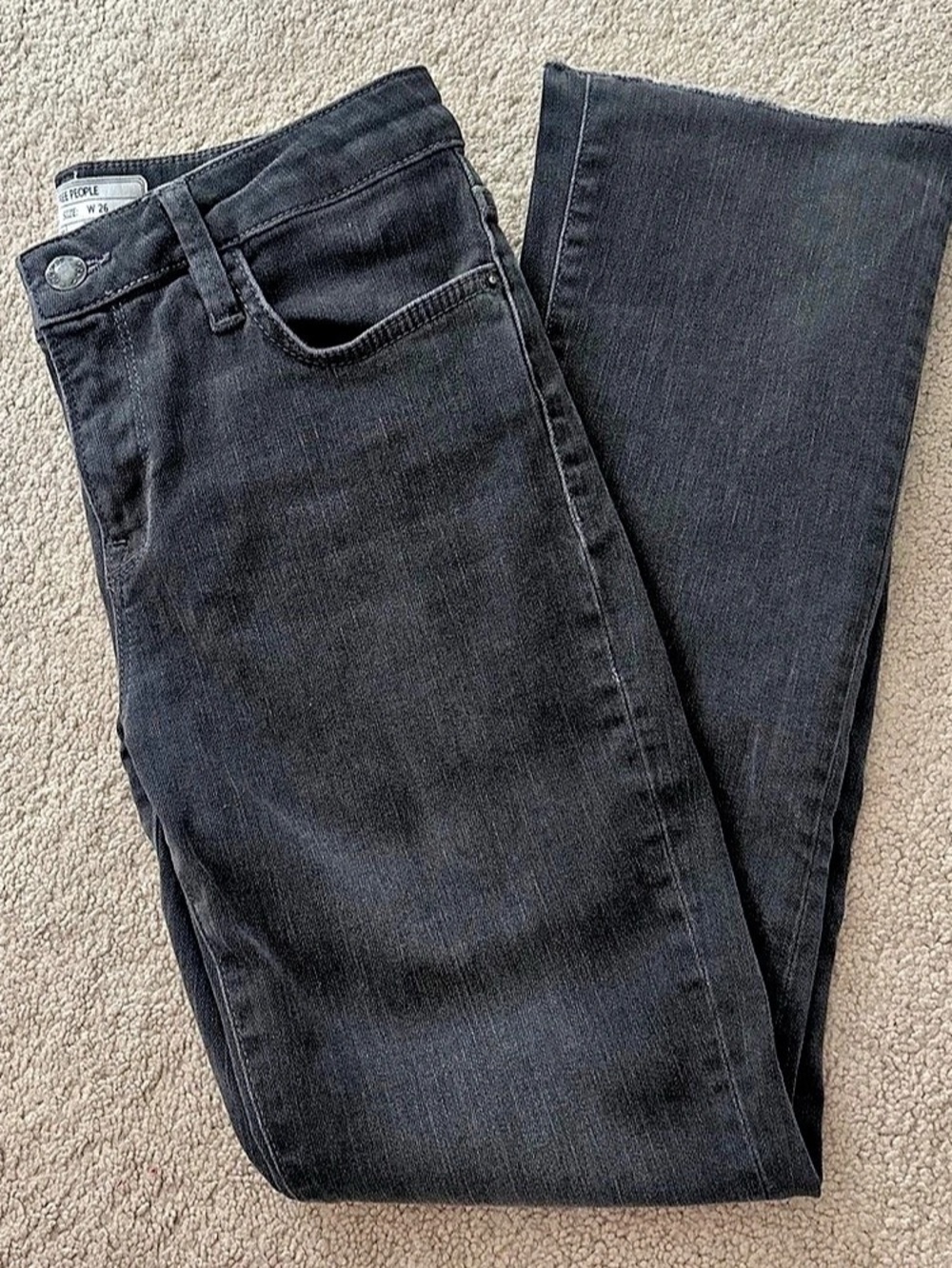 Free People Fringe Crop Jeans Black Straight  Jeans Waist 26